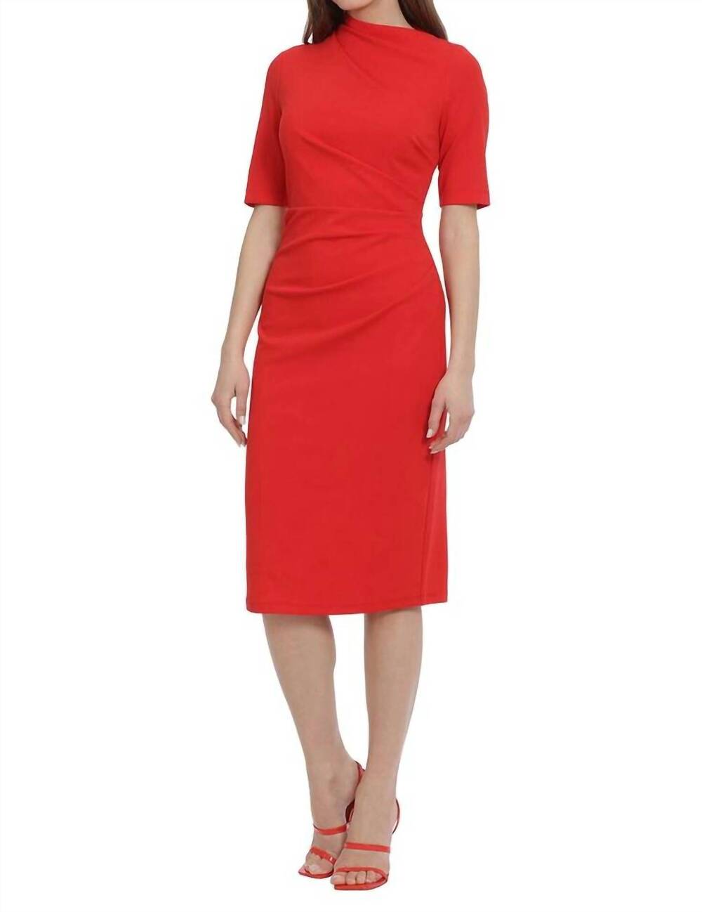 NEW MAGGY LONDON elegance draped midi dress in coral